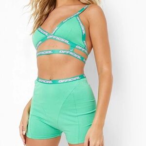 Official Rib caged bralette and short set with cut out hoodie